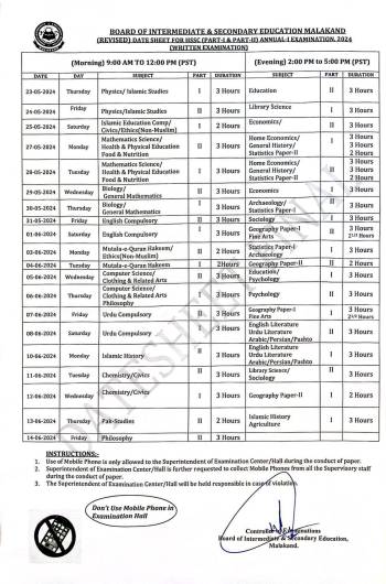 Date Sheet Revised: HSSC A-I 2024