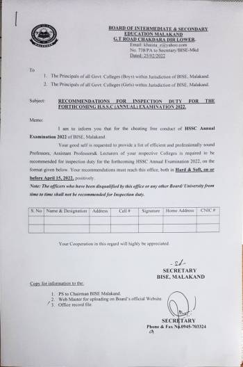 INSPECTION DUTY RECOMMENDATIONS HSSC-A