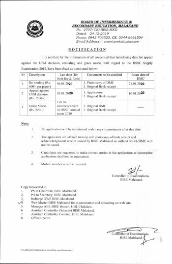 NOTIFICATION: HSSC-S-2019 RE-TOTALING,